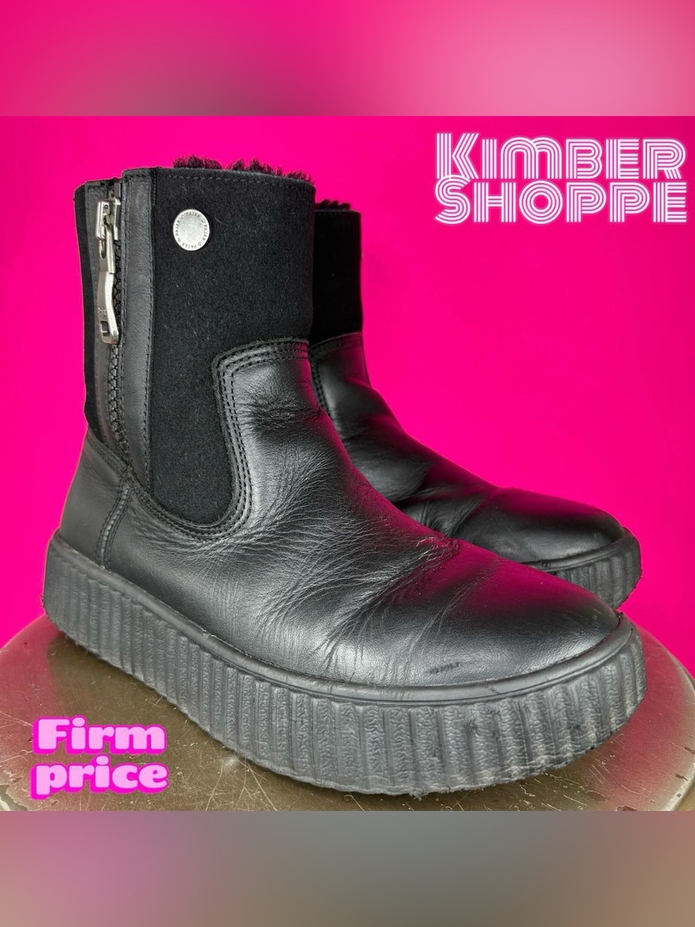 Pajar Caline Black Leather Shearling Platform Waterproof Winter Boot EU 39 UK 7